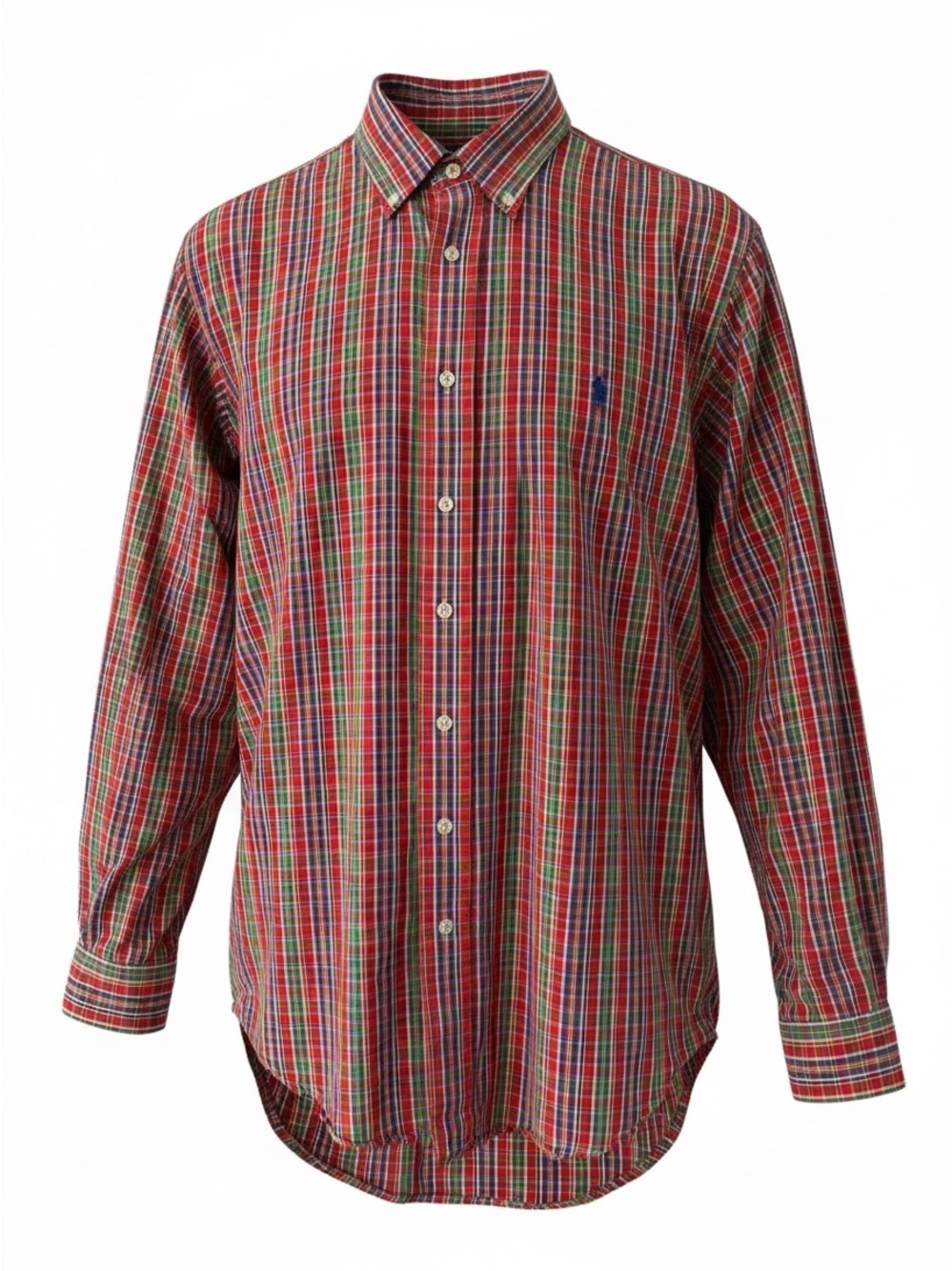 POLO RALPH LAUREN Red Green Multi Plaid Custom Fit Cotton Shirt size m